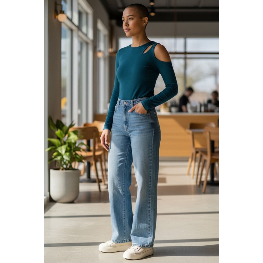 EXPRESS Teal Long Sleeve Cold Shoulder Tee S